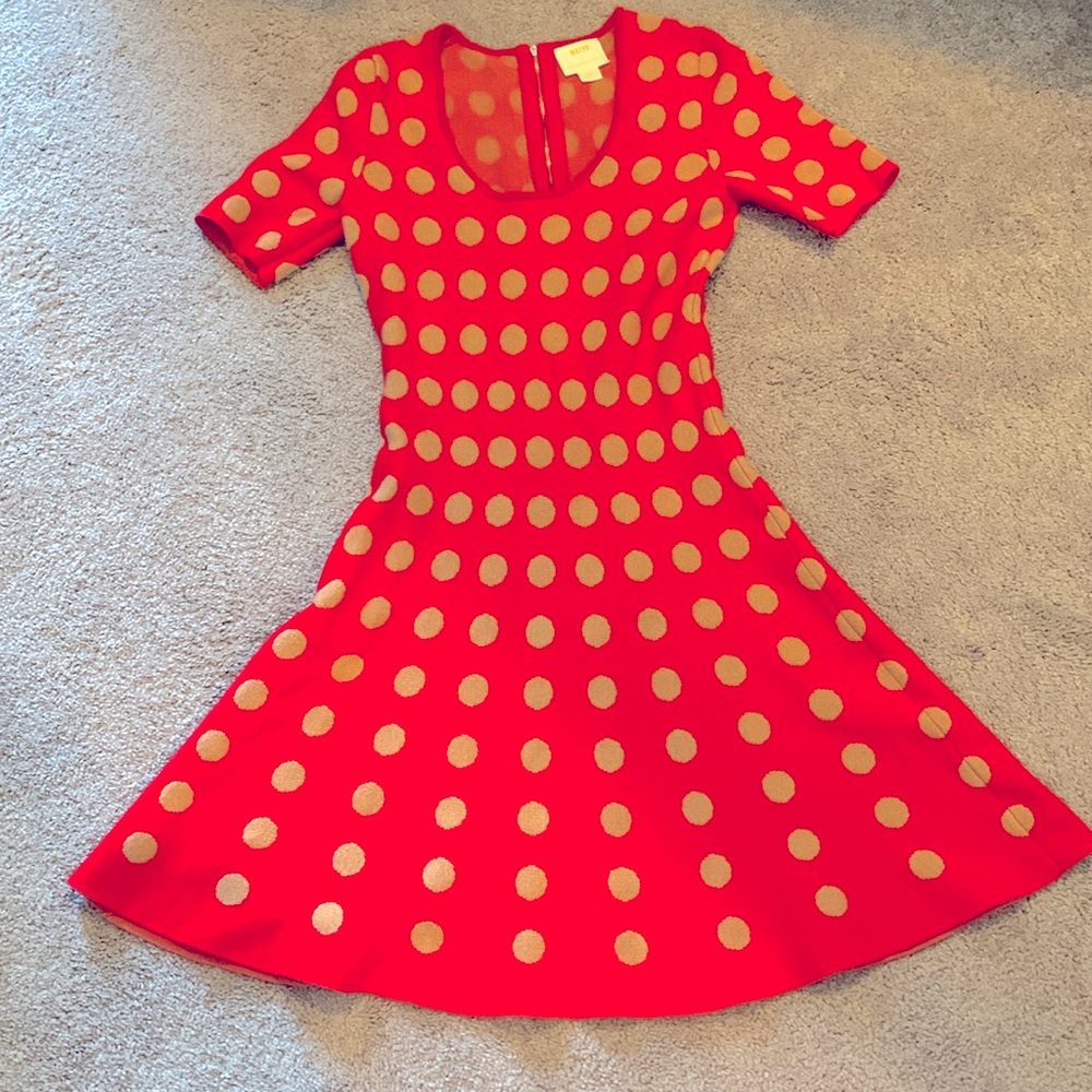 Maeve stretch polka dot knit swing dress
